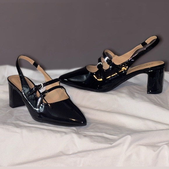 Areosoles Shoes - Chic Black Patent Leather Slingback Heels